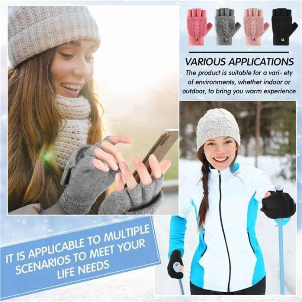 4 Pairs Winter Knitted Half Finger Convertible Fingerless Mittens Flip Top Cover